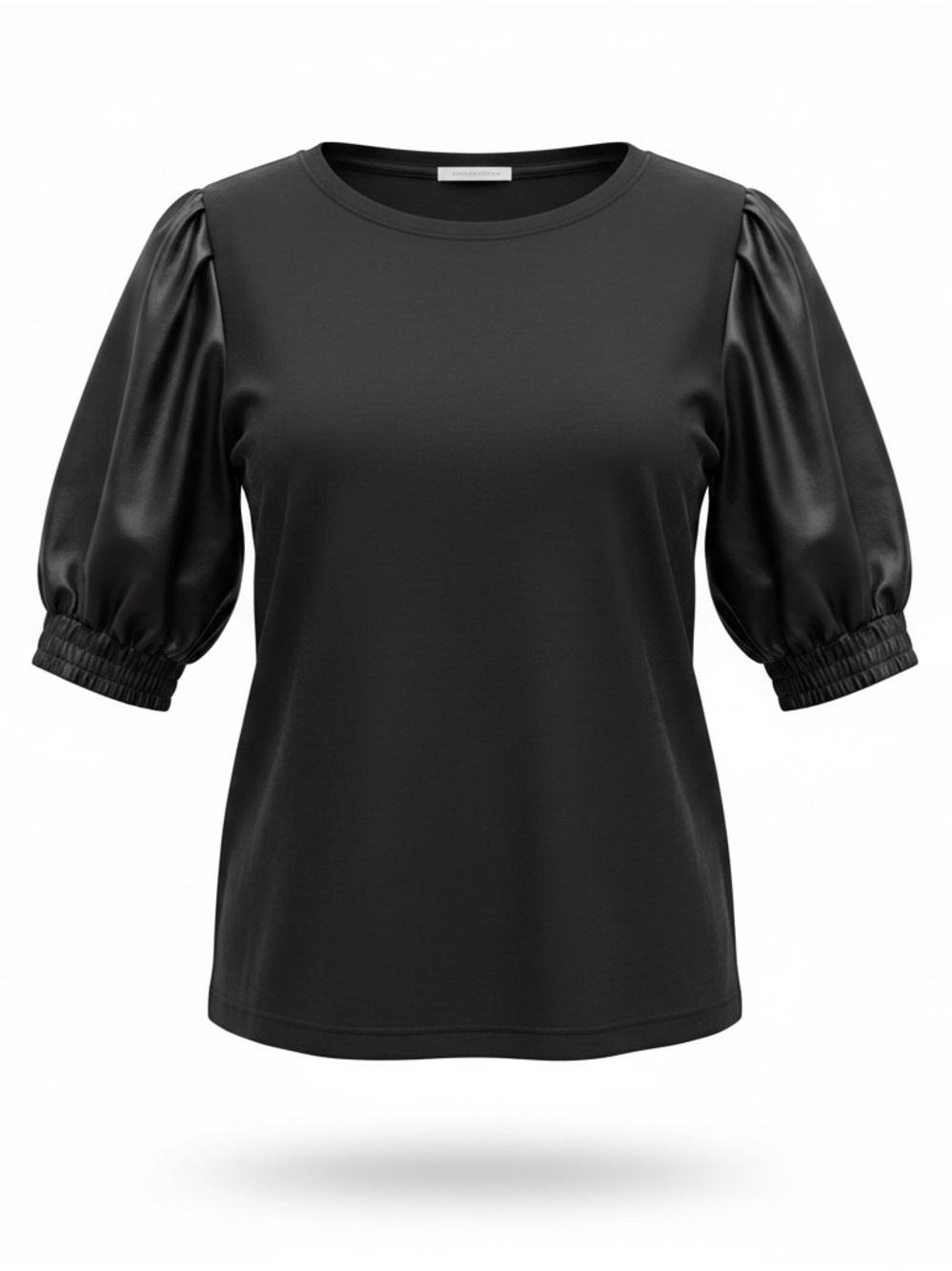 Another Love Black Faux leather Puff Sleeve Women's Top
